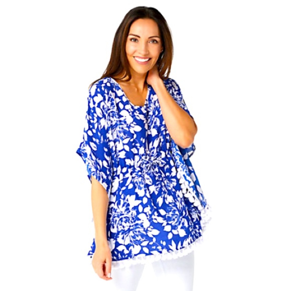NWOT Susan Graver Scarf top in radiant cobalt